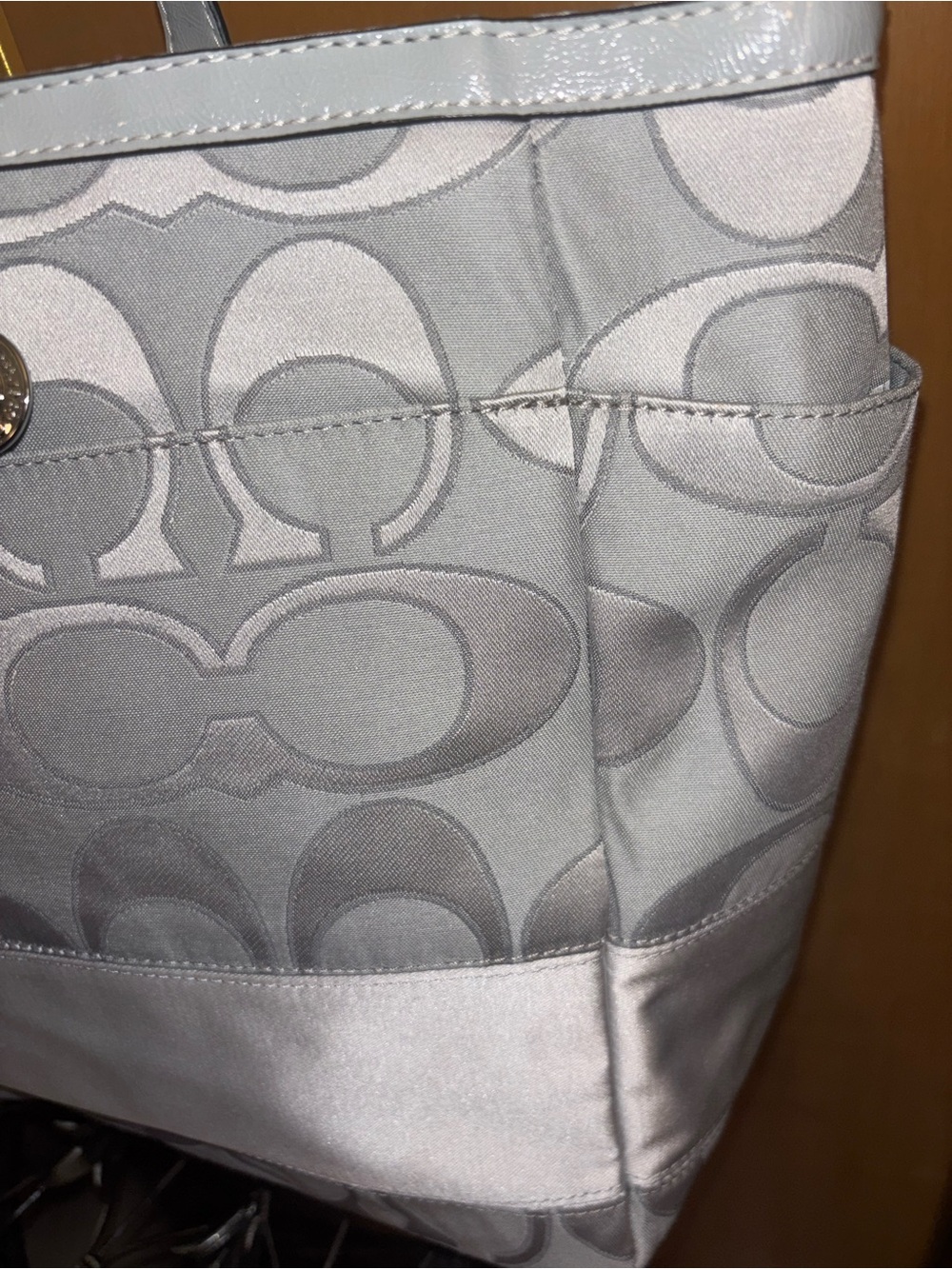 Coach F19422 Gray Signature Multifunctional Travel Tote with Metallic Accent - Picture 7 of 17